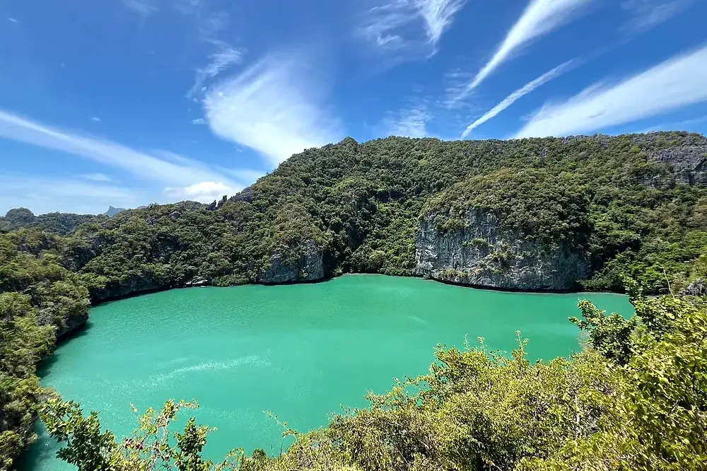 Emerald Lake on Koh Mae Ko surrounded by cliffs