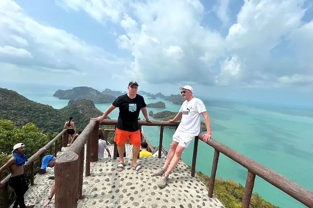 Visitors on the stone path at the top viewpoint