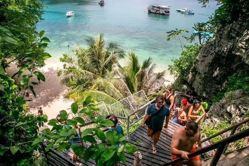 Stairway with handrails through the forest on Mae Ko